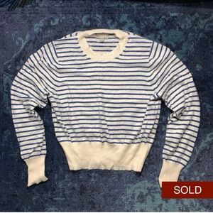 J Crew cashmere shrunken crewneck XL women, cream & blue striped